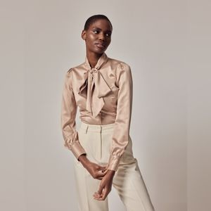 Taupe Hawes & Curtis Satin Blouse